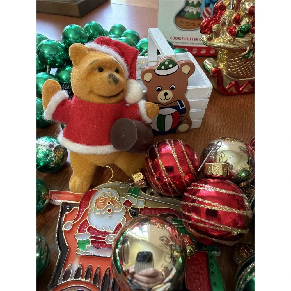 Vtg Christmas Ornament Lot: Ceramic, Brass Horns, Hallmark, Pooh,‎ Sessme Street